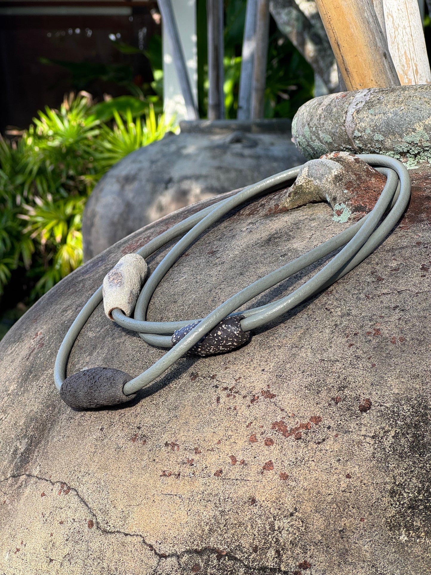 Sage Green Leather Loop Necklace