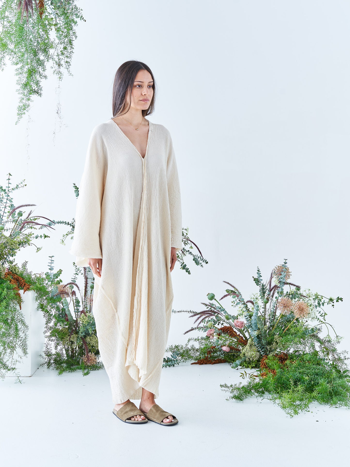 Nina Midi Kaftan in Natural Sile Bezi