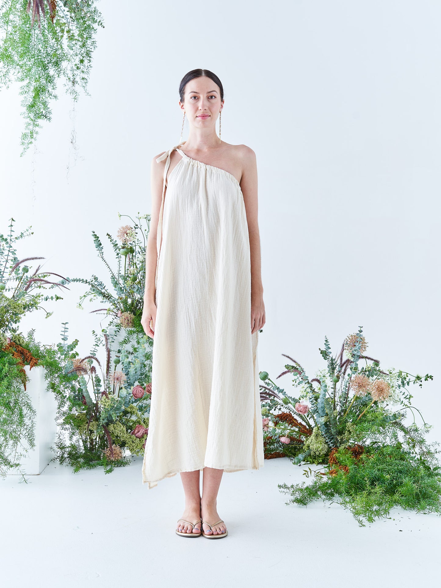 One Shoulder Summer Dress in Cream