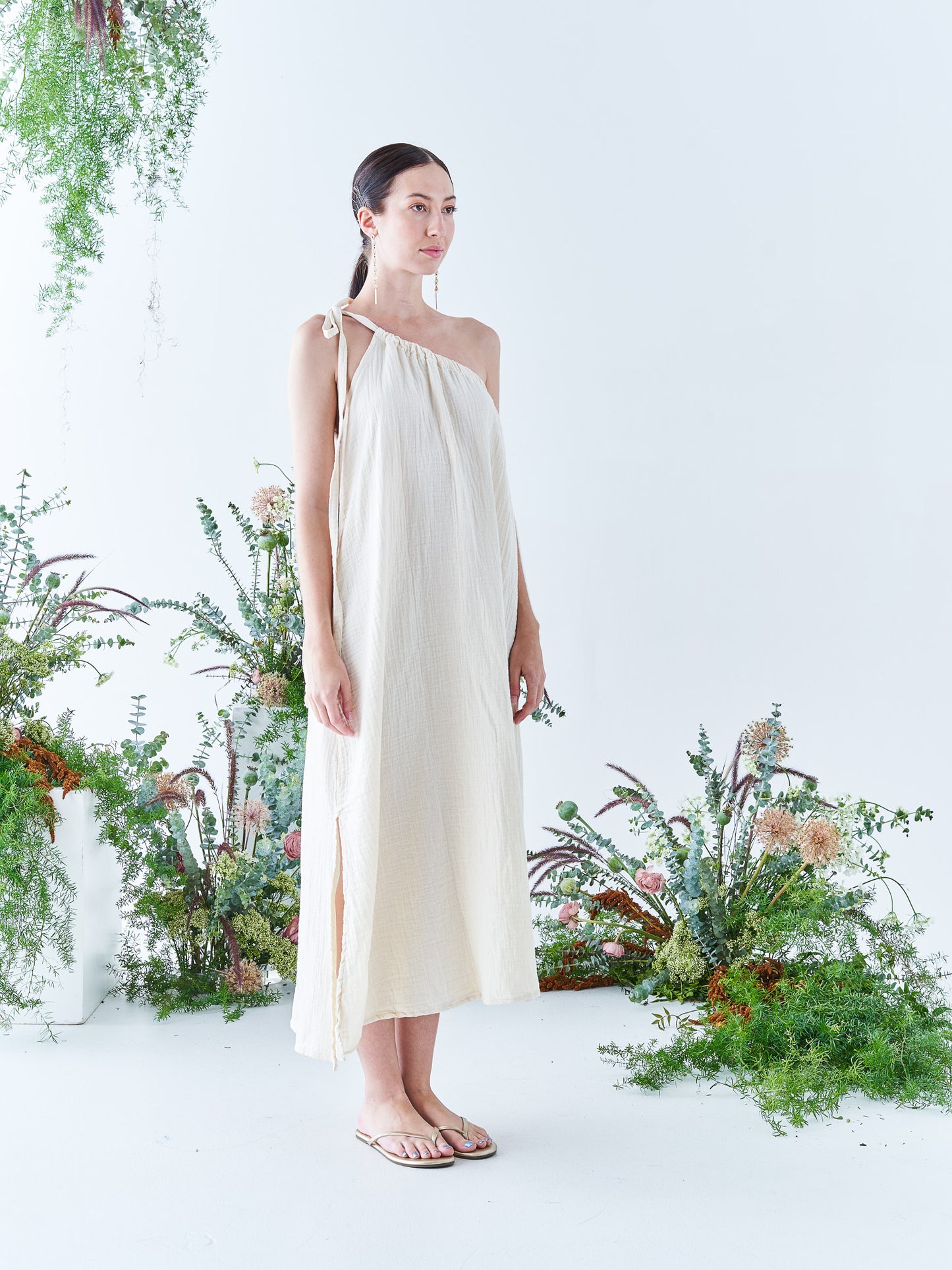 One Shoulder Summer Dress in Cream