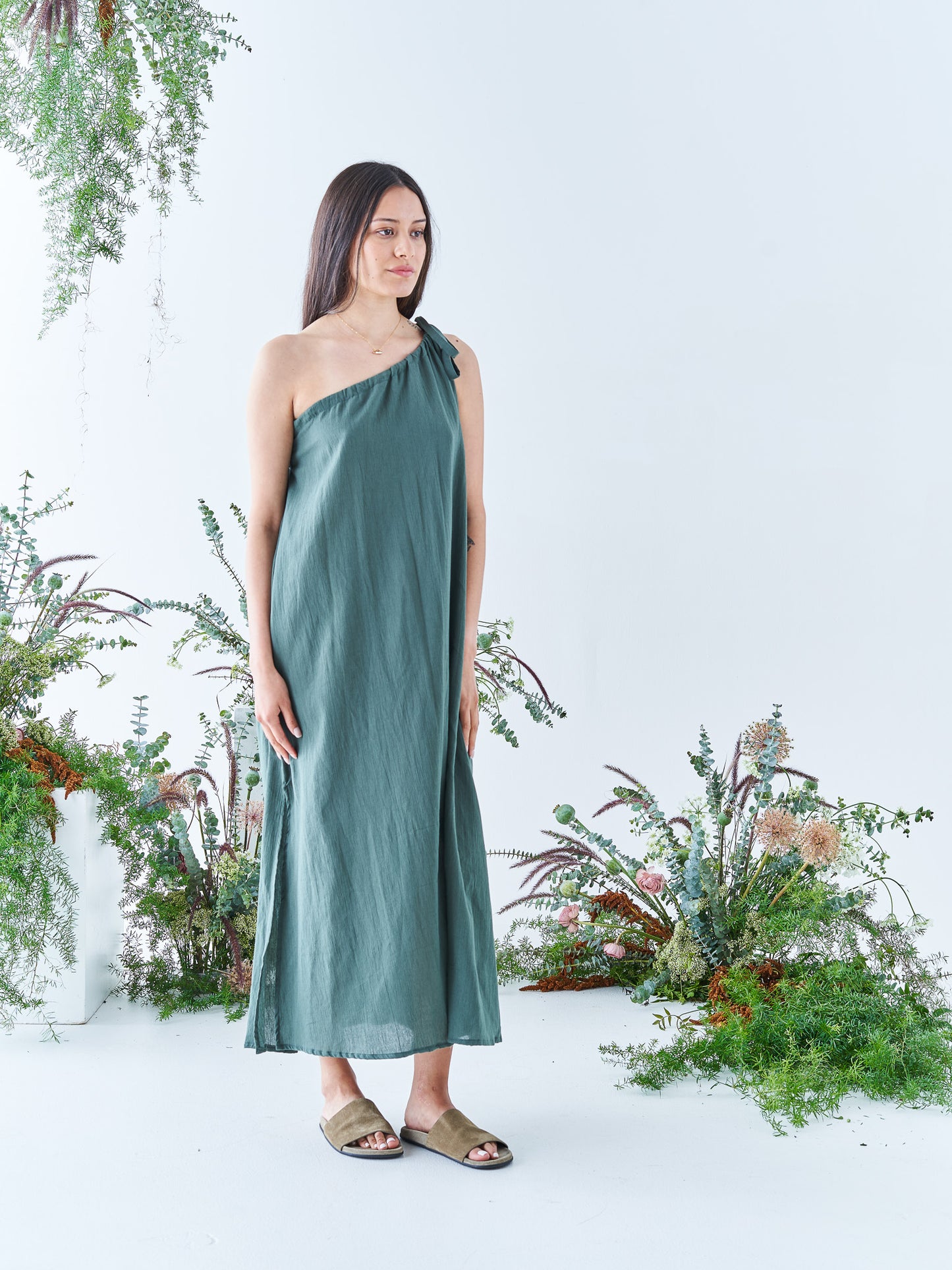 One Shoulder Summer Dress in Seaweed
