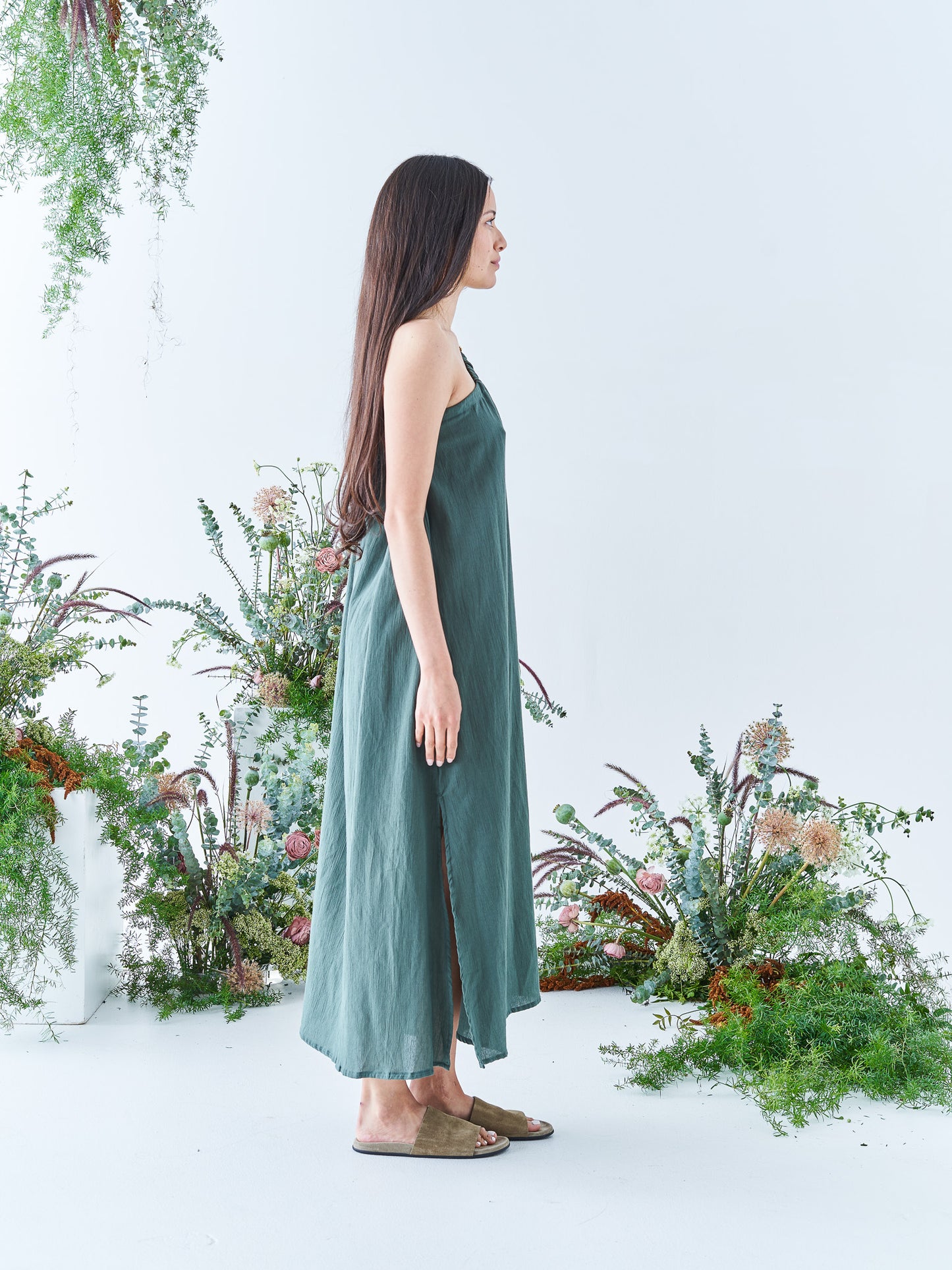 One Shoulder Summer Dress in Seaweed