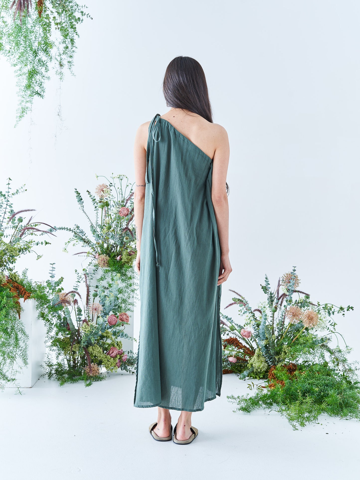 One Shoulder Summer Dress in Seaweed