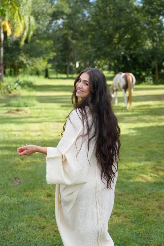 Nina Midi Kaftan in Natural Sile Bezi