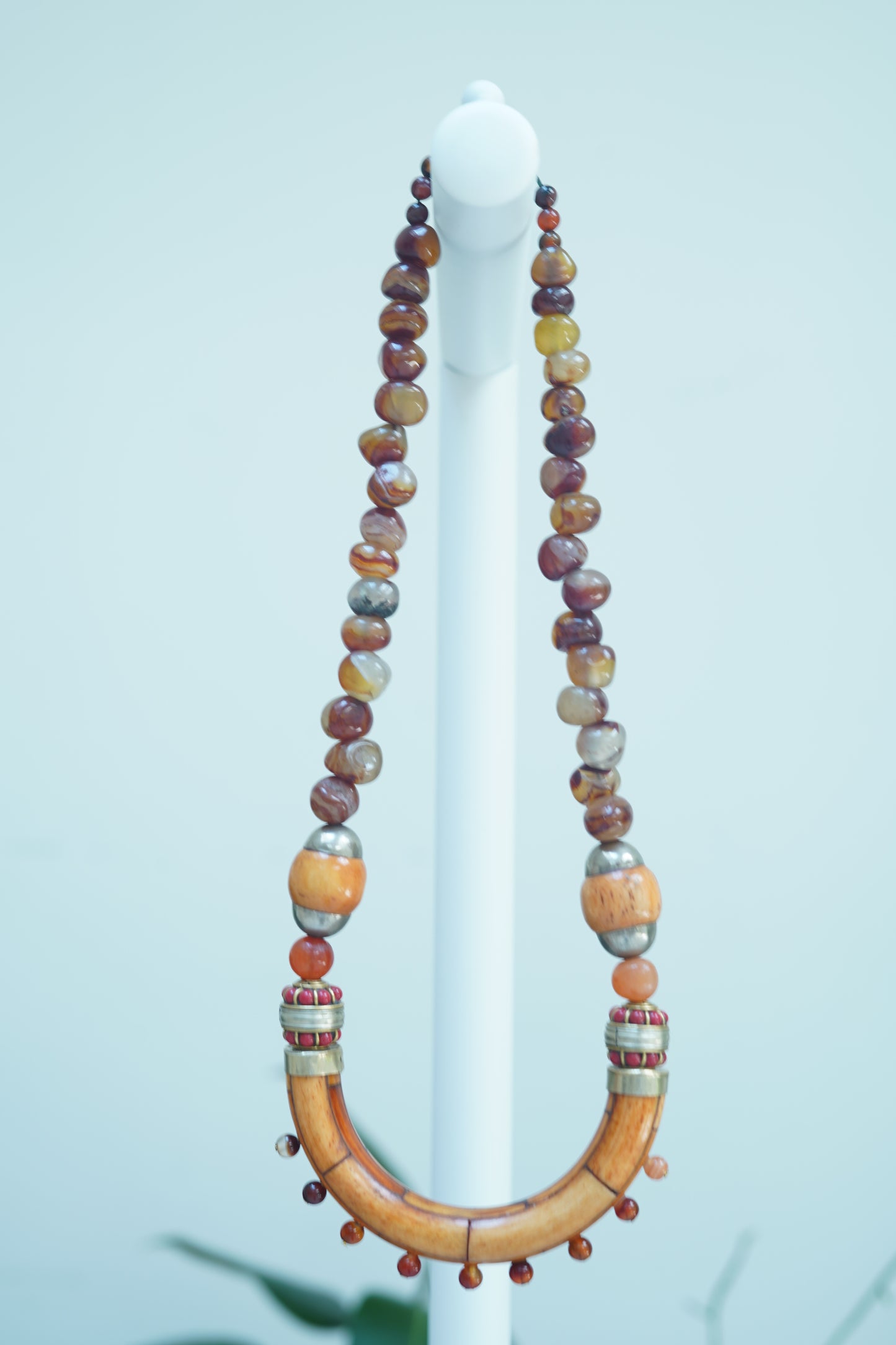 Bone, Agate, and Coral Necklace