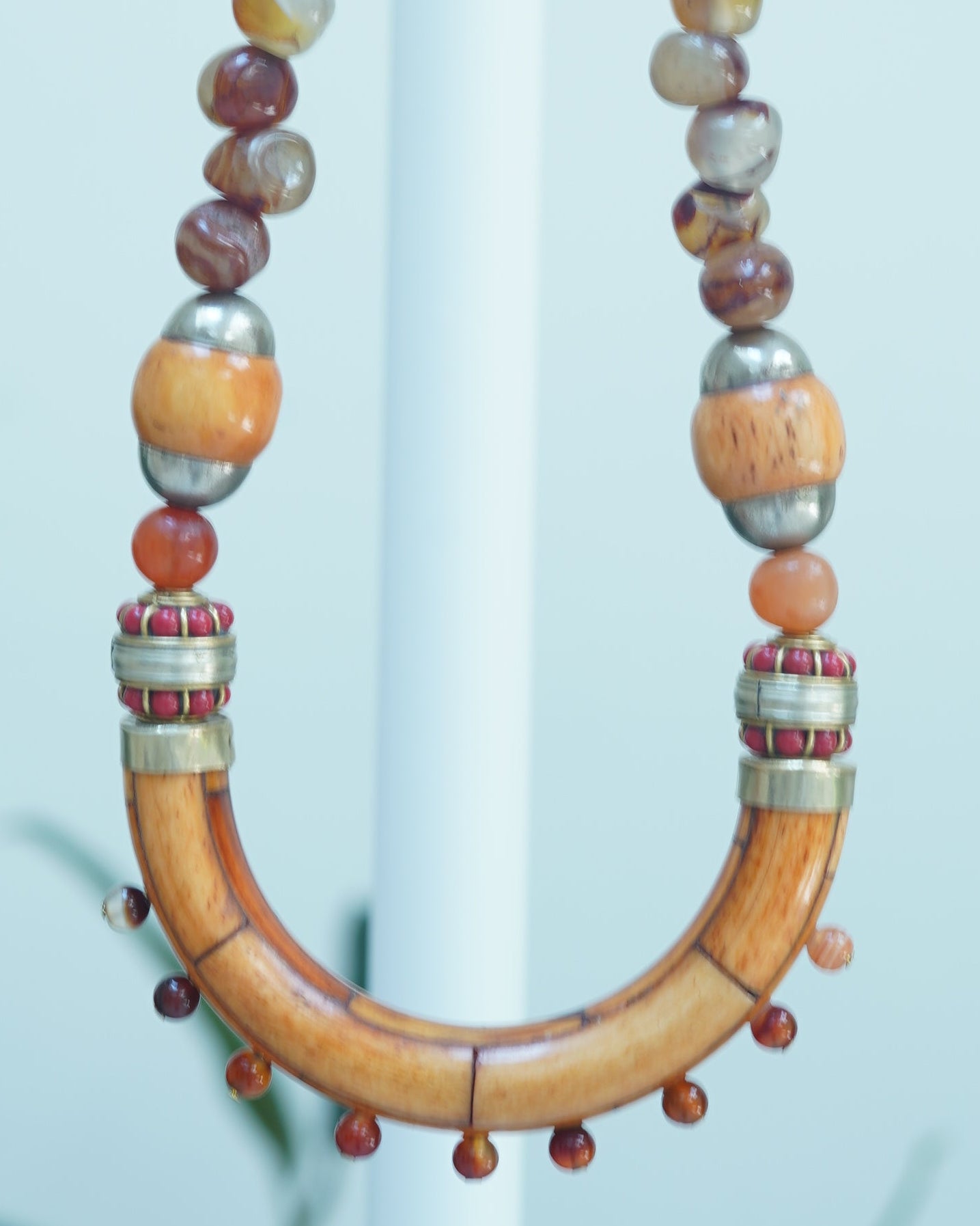 Bone, Agate, and Coral Necklace