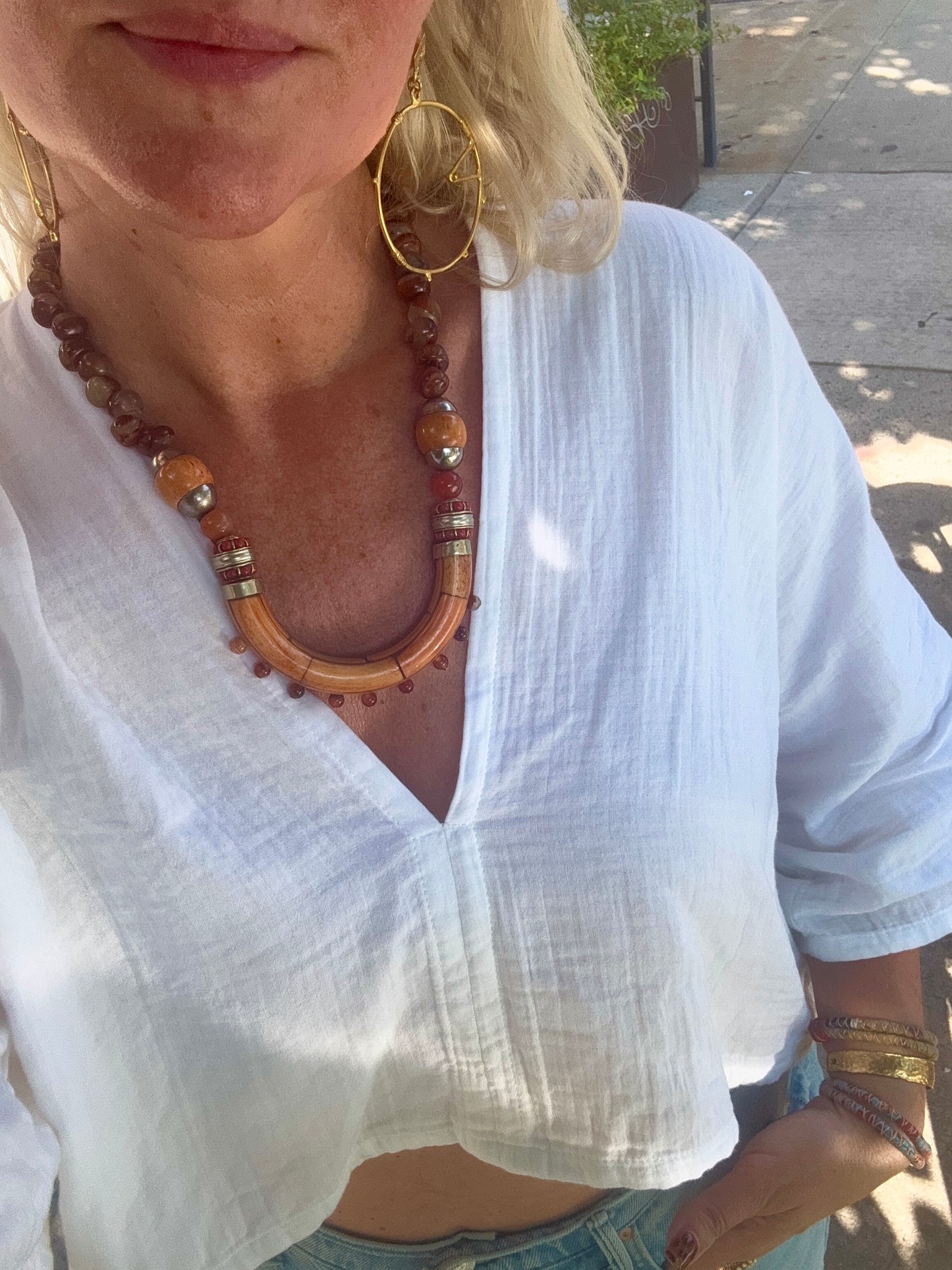 Bone, Agate, and Coral Necklace