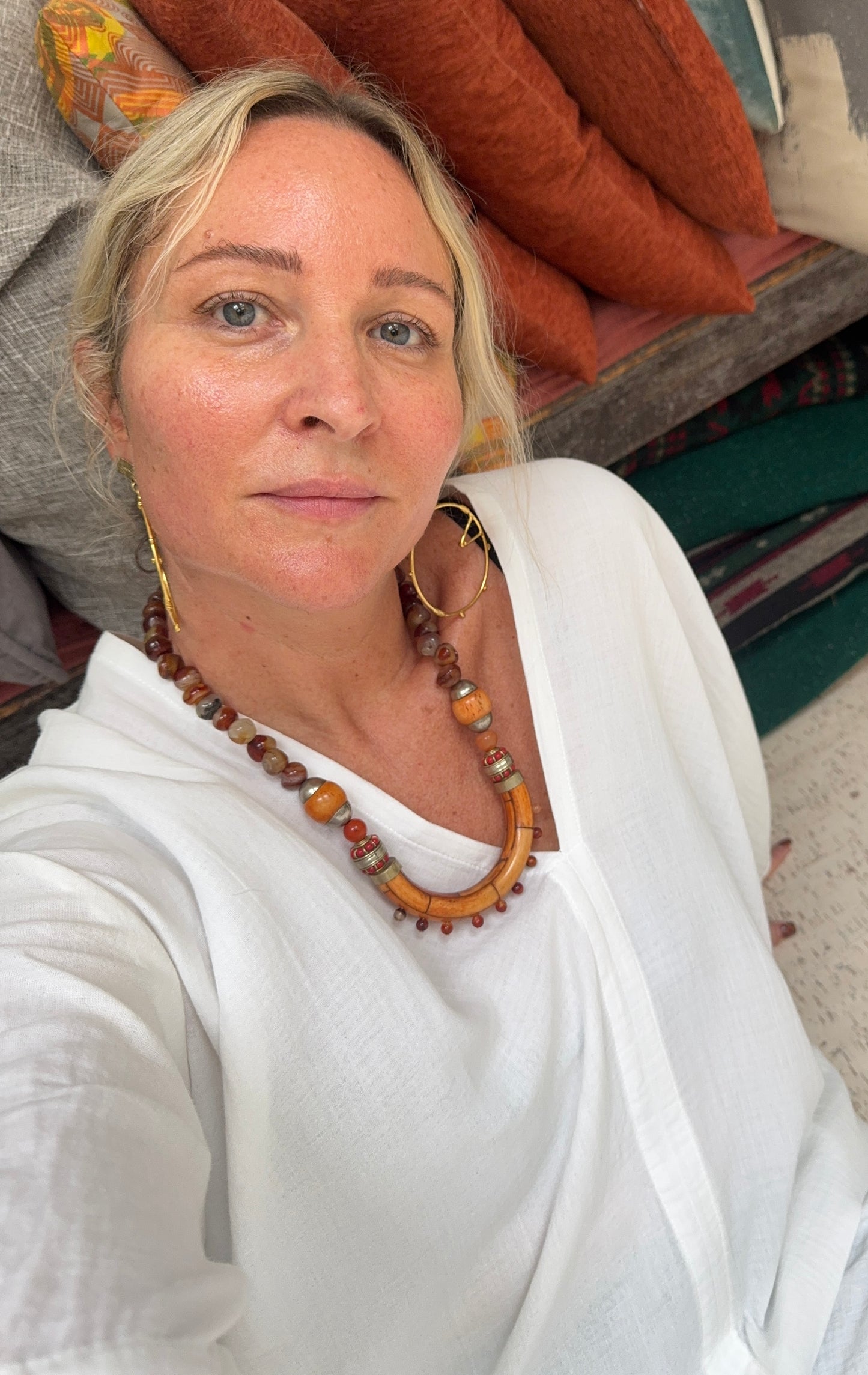 Bone, Agate, and Coral Necklace
