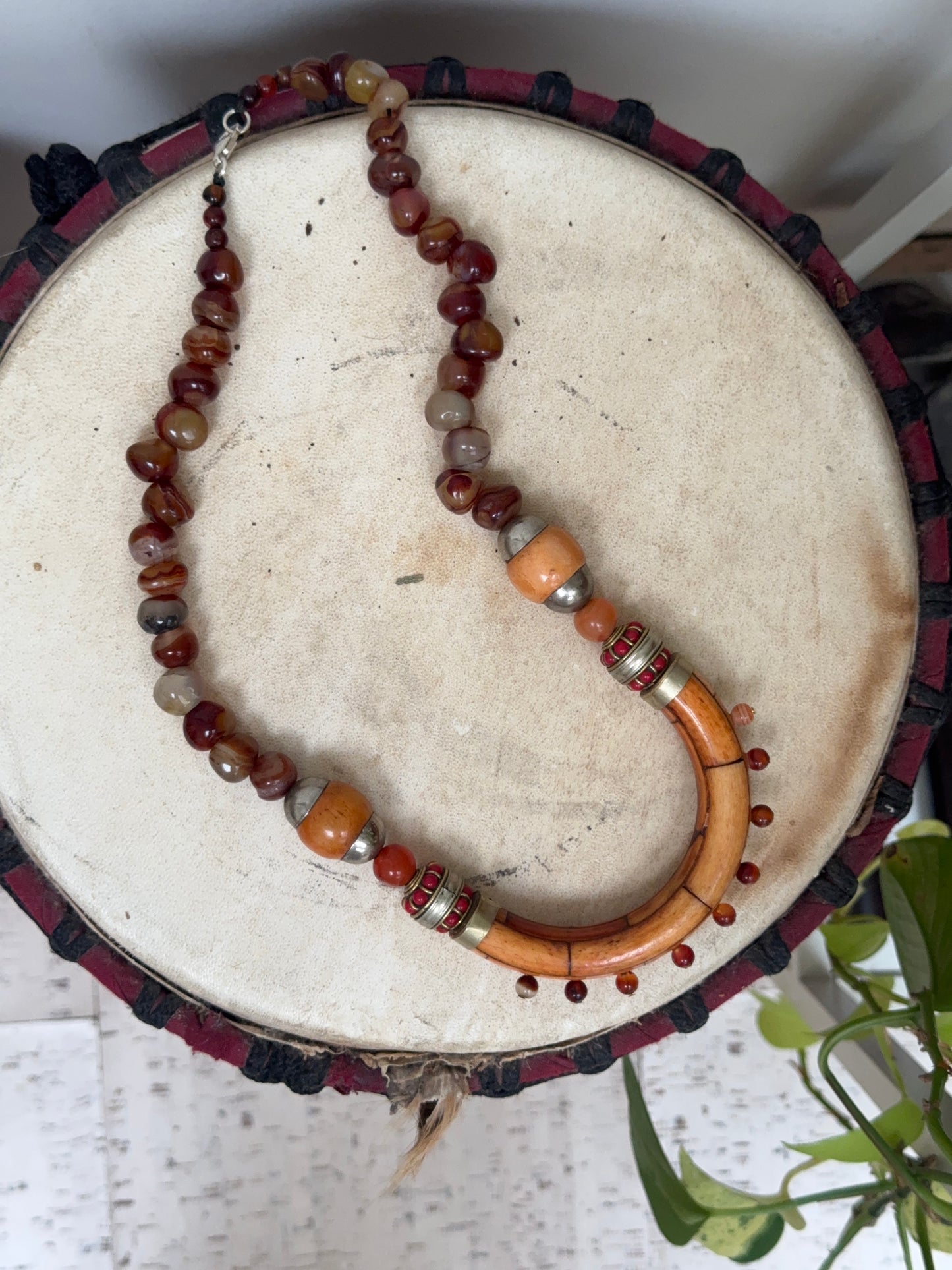 Bone, Agate, and Coral Necklace