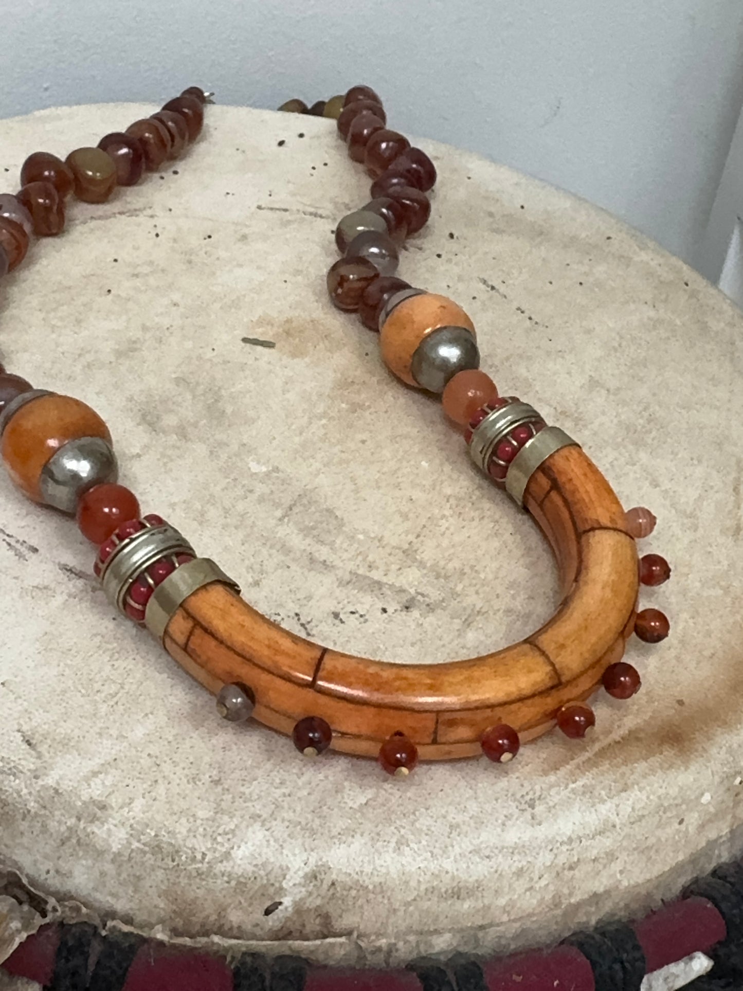 Bone, Agate, and Coral Necklace