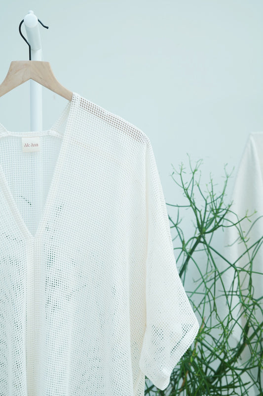 Nina Midi Kaftan in Cream Mesh