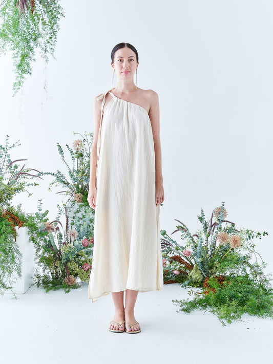 One Shoulder Summer Dress in Cream