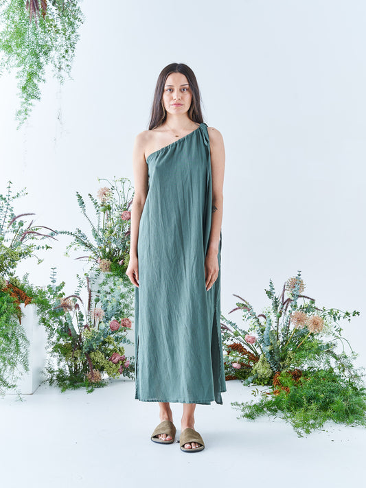 One Shoulder Summer Dress in Seaweed